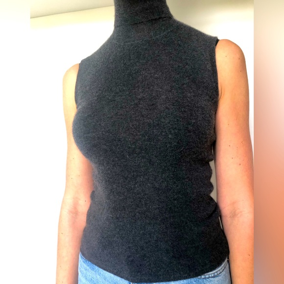 Prada Sweaters - Prada grey cashmere and silk sleeveless turtleneck sweater.